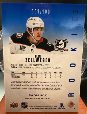 Olen Zellweger, 2024-25 SPx, Rookie Radiance /100 back
