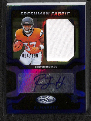 2025 Panini Certified Freshman Fabric RJ Harvey #FBC-RHY Teal RPA Rookie 094/199 back