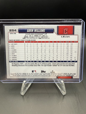 Gavin Williams (Guardians) 2026 Topps Series 1 Cleveland Guardians #254 back