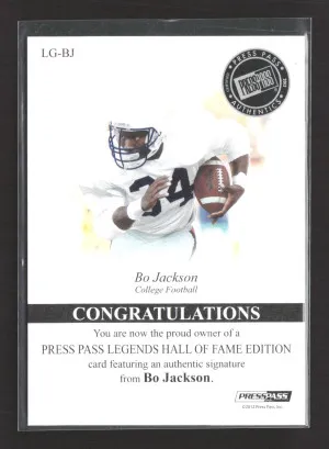 2012 Press Pass Legends Hall of Fame Edition Bo Jackson #LG-BJ Holographic /5 back