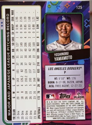 2024 Topps Cosmic Chrome Yoshinobu Yamamoto #125 Refractor (RC) back