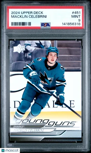 2024-25 Upper Deck Macklin Celebrini #451 Young Guns Rookie PSA 9 front