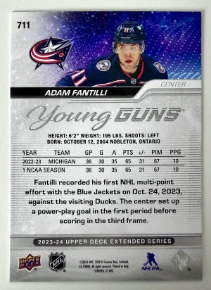 2023 Upper Deck Adam Fantilli Outburst Silver Young Guns Rookie back