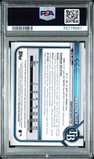 2022 Bowman Chrome Prospect Autographs Mason Auer Pros.au-Green Atomic Ref. back