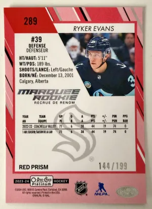 2024 O-Pee-Chee Platinum Ryker Evans Red Prism Rookie /199 back