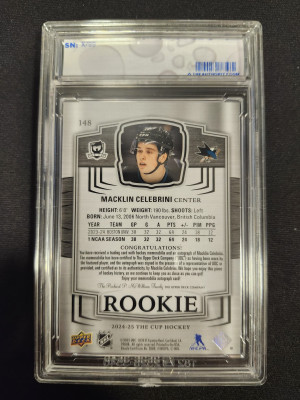 24/25 THE CUP ROOKIE PATCH AUTOGRAPH #148 MACKLIN CELEBRINI RC (39/99) - 3 COLOR back