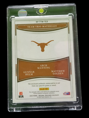 2025 Panini Gunnar Helm Matthew Golden Arch Manning #TTM-TEX 68/75 Jersey Patch back
