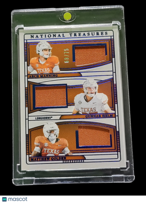 2025 Panini Gunnar Helm Matthew Golden Arch Manning #TTM-TEX 68/75 Jersey Patch front