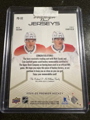 Nick Suzuki & Cole Caufield Dual Jerseys /99 back