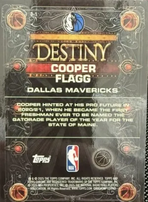 2025-26 Topps Chrome NBA Cooper Flagg Destiny Insert Rookie Card Mavs RC #D-1 back