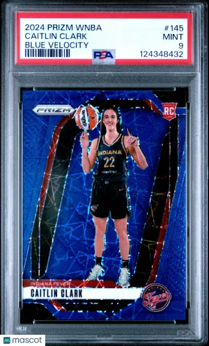 2024 Panini Prizm WNBA Caitlin Clark #145 Blue Velocity RC PSA 9 front