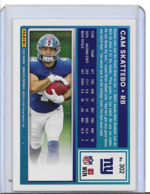 2025 Panini Donruss Rated Rookie Cam Skattebo #302 (RC) back