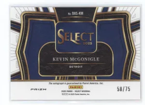 2025 Panini Select Prizm Diamond Action Kevin McGonigle DAS-KM Orange Auto 58/75 back