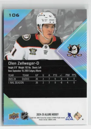 2024-25 Upper Deck Allure Olen Zellweger #106 Rookie back