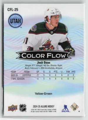2024-25 Upper Deck Allure Color Flow Josh Doan #CFL-25 Yellow-Green Rookie back