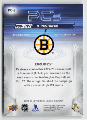2023-24 Upper Deck Series 2 PC's David Pastrnak #PC-9 back