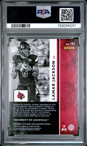 2018 Panini Elite Draft Picks Collegiate Lamar Jackson Bll.2.Hnds.-Asprtns.-Red back