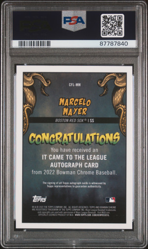 2022 Bowman Chrome It Came To The League Autographs Marcelo Mayer It Cm.to The Lg.au-Org.rf. #/25 PSA 9 back