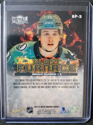 Macklin Celebrini Skybox Metal Universe Blast Furnace Rookie back