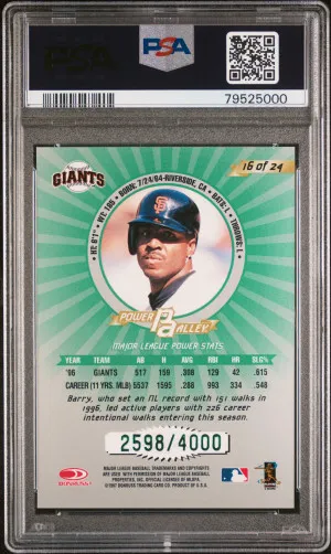 1997 Donruss Update Power Alley Barry Bonds Power Alley PSA 9 back