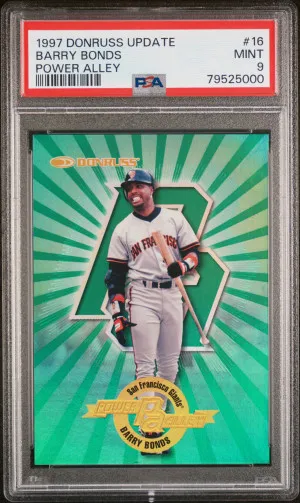 1997 Donruss Update Power Alley Barry Bonds Power Alley PSA 9 front