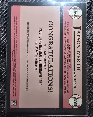 2024 Topps Jayson Werth Auto back