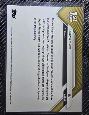 2025 Topps Now Cooper Flag 1st Pick back