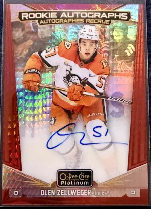 2024-25 OPC Platinum Olen Zellweger Red Prism Rookie Auto /30 front