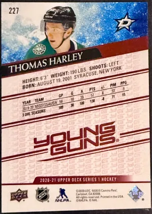 2020-21 UD Series 1 Hockey Young Guns Exclusives Thomas Harley /100 back