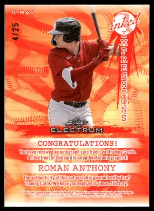 2024 Leaf Electrum #II-RA1 Roman Anthony Inked Impression Purple #/25 back