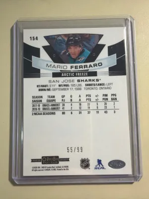 Mario Ferraro 19-20 OPC Platinum Arctic Freeze /99 back