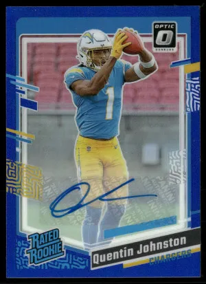2023 Donruss Optic #265 Quentin Johnston Rated Rookies RPS Autographs Blue #/99 front
