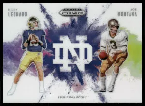 2025 Panini Prizm Draft Picks #11 Joe Montana / Riley Leonard Color Blast Duals front