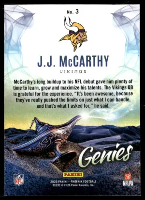 2025 Panini Phoenix #3 J.J. McCarthy Genies back