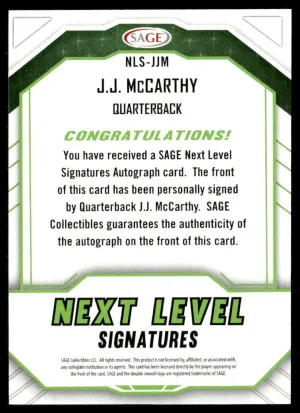 2024 Sage Next Level #NLS-JJM J.J. McCarthy Red back