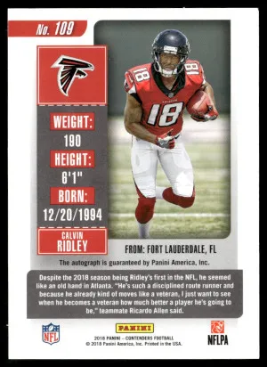 2018 Panini Contenders #109 Calvin Ridley Rookie Ticket Autographs RPS back