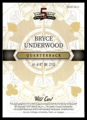 2024 Wild Card 5 Card Draw - Auto Diamonds Gold #SDJD-BUA Bryce Underwood 1/1 back