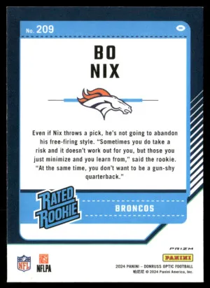 2024 Donruss Optic #209 Bo Nix Green Hyper back