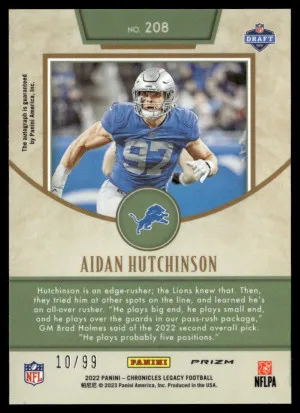 2022 Panini Chronicles #208 Aidan Hutchinson 2022 Panini Legacy Auto #/99 back