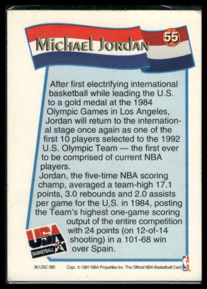 1991 NBA Hoops USA Basketball Michael Jordan #55 back
