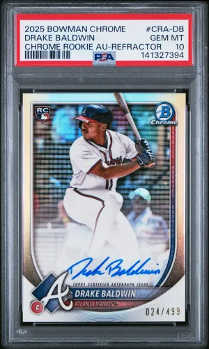 2025 Bowman Chrome Chrome Rookie Autographs Drake Baldwin Chrome Rookie Au-Refractor front
