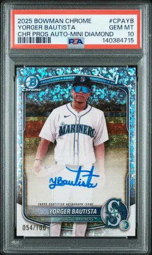 2025 Bowman Chrome Prospect Autographs Yorger Bautista Mini Diamond /100 PSA 10 front