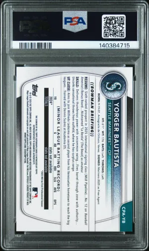2025 Bowman Chrome Prospect Autographs Yorger Bautista Mini Diamond /100 PSA 10 back
