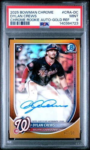 2025 Bowman Chrome Rookie Autographs Dylan Crews Gold Ref /50 PSA 10 front