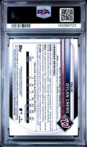 2025 Bowman Chrome Rookie Autographs Dylan Crews Gold Ref /50 PSA 10 back