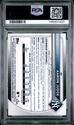 2025 Bowman Chrome Sapphire Edition Aaron Judge Gold /50 PSA 9 back