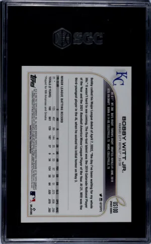 2022 Topps Update Bobby Witt Jr. SGC 9.5 back