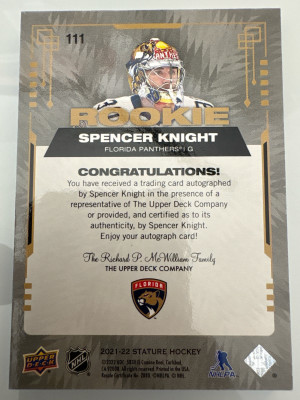 Spencer Knight, 2021-22 Stature, Rookie Auto /49 back