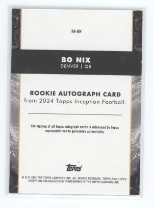 2024 Topps Inception Football Bo Nix #RA-BN Magenta Auto RC 60/99 back