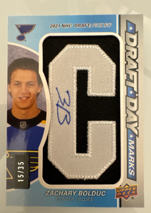 Zachary Bolduc, 2023-24 SP Game Used, Draft Day Marks, Auto /35 front